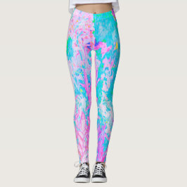 Aqua Blauwe en Heet Roze Hortensia Landschap Leggings