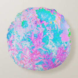 Aqua Blauwe en Heet Roze Hortensia Landschap Rond Kussen