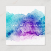 Aqua blauwe en paarse waterverf vierkante visitekaartje (Voorkant)