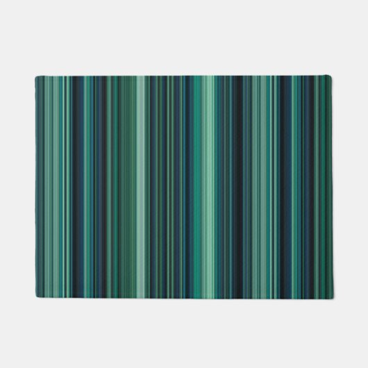 Aqua Blauwe en Teal Strepen Deurmat (Voorkant)