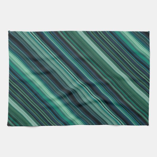 Aqua Blauwe en Teal Strepen Theedoek (Horizontaal)