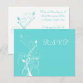 Aqua Blauwe en Witte Bloem RSVP Kaart (Voorkant / Achterkant)