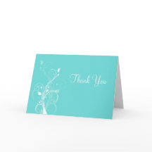 Aqua blauwe en witte bloemige bedankkaart