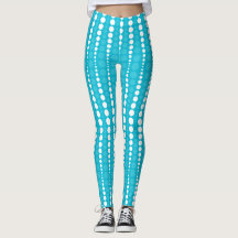 Aqua blauwe en witte polka stippen leggings