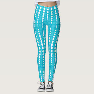 Aqua blauwe en witte polka stippen leggings