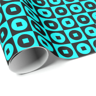 Aqua Blauwe en Zwarte Vierkante Cirkel Cadeaupapier