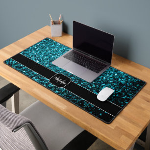 Aqua blauwe faux glitter fonkelt Monogram Bureaumat