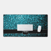 Aqua blauwe faux glitter fonkelt Monogram Bureaumat (Keyboard & Muis)