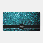 Aqua blauwe faux glitter fonkelt Monogram Bureaumat (Voorkant)