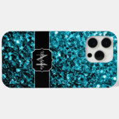 Aqua blauwe faux glitter fonkelt Monogram Case-Mate iPhone Case (Achterkant (horizontaal))