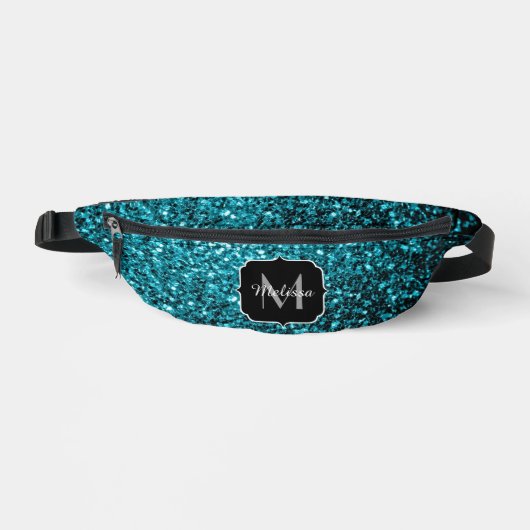 Aqua blauwe faux glitter fonkelt Monogram Heuptasje (Voorkant)