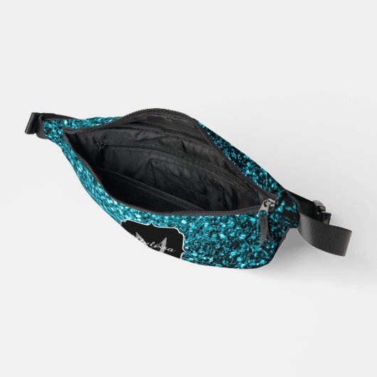 Aqua blauwe faux glitter fonkelt Monogram Heuptasje (Open)