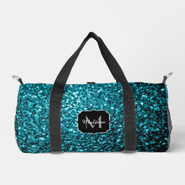 Aqua blauwe faux glitter fonkelt Monogram Plunjezak