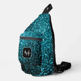 Aqua blauwe faux glitter fonkelt Monogram Sling Bag