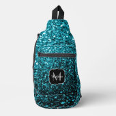 Aqua blauwe faux glitter fonkelt Monogram Sling Bag (Voorkant)