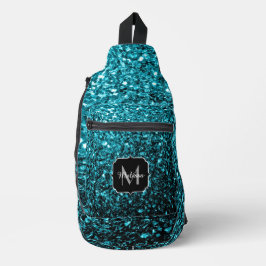 Aqua blauwe faux glitter fonkelt Monogram Sling Bag