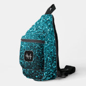Aqua blauwe faux glitter fonkelt Monogram Sling Bag (Rechterhoek)