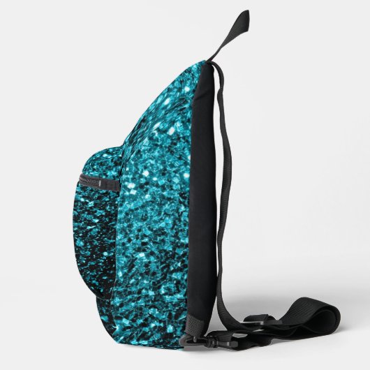 Aqua blauwe faux glitter fonkelt Monogram Sling Bag (Rechts)