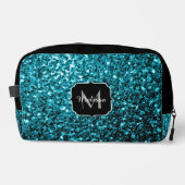 Aqua blauwe faux glitter fonkelt Monogram Toilettasje (Voorkant)