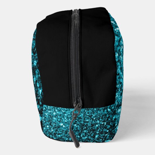 Aqua blauwe faux glitter fonkelt Monogram Toilettasje (Rechts)
