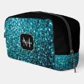 Aqua blauwe faux glitter fonkelt Monogram Toilettasje (Rechterhoek)