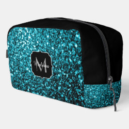 Aqua blauwe faux glitter fonkelt Monogram Toilettasje