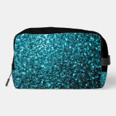 Aqua blauwe faux glitter fonkelt Monogram Toilettasje (Achterkant)