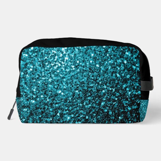 Aqua blauwe faux glitter fonkelt Monogram Toilettasje (Achterkant)