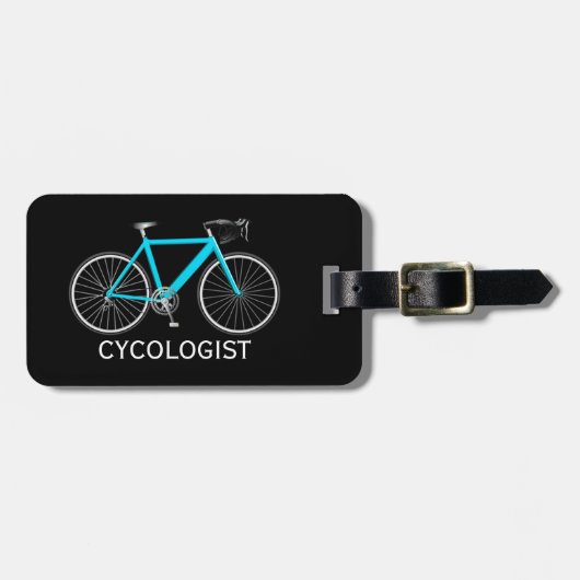 Aqua Blauwe Fiets Op Zwart Bagagelabel (Voorkant horizontaal)
