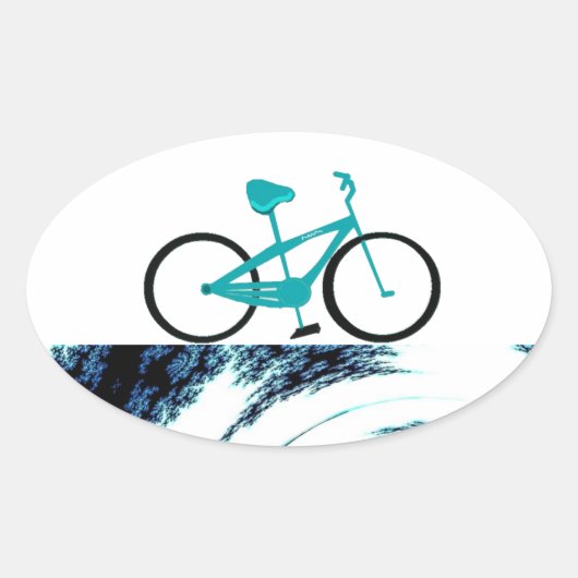 Aqua Blauwe Fiets Ovale Sticker (Voorkant)
