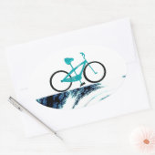 Aqua Blauwe Fiets Ovale Sticker (Envelop)