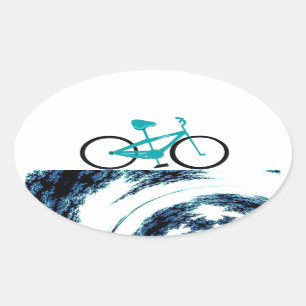 Aqua Blauwe Fiets Ovale Sticker