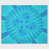 Aqua Blauwe Fractale Verjaardag Cadeaupapier (Vlak)