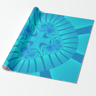 Aqua Blauwe Fractale Verjaardag Cadeaupapier