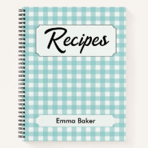 Aqua Blauwe Gingham Retro Aangepaste Receptenboeke