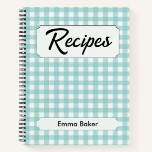 Aqua Blauwe Gingham Retro Aangepaste Receptenboeke Notitieboek