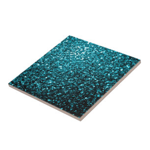 Aqua blauwe glanzende nepschittertjes glinsteren tegeltje