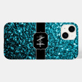 Aqua blauwe glanzende nepschittertjes Monogram Case-Mate iPhone Case (Achterkant (horizontaal))