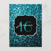 Aqua blauwe glanzende nepschittertjes Sweet 16 Briefkaart (Voorkant)