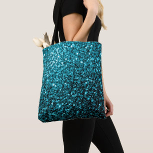 Aqua Blauwe glinsterende nepschittertjes Tote Bag