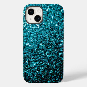 Aqua blauwe glitters glanzen iPhone 14 hoesje