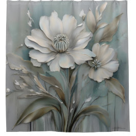 Aqua Blauwe Grijze Moderne Bloemen Douchegordijn
