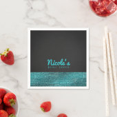 Aqua Blauwe & Grijze Moderne Glamour Sequins Chic  Servetten (Insitu)