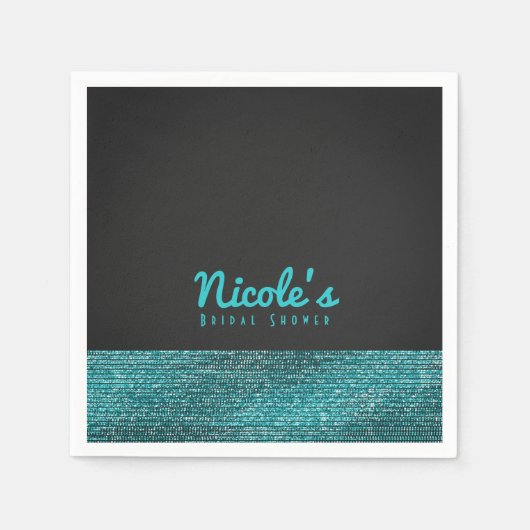 Aqua Blauwe & Grijze Moderne Glamour Sequins Chic  Servetten (Voorkant)