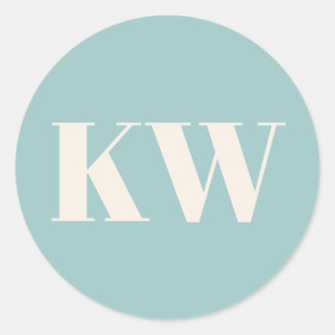 Aqua Blauwe Grote Gemonogrammeerde Initiaal Gepers Ronde Sticker