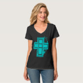 Aqua Blauwe Grunge Graffiti Kruis T-shirt (Voorkant volledig)