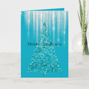 Aqua Blauwe IJskristallen Glinsterende Kerstboom Kaart