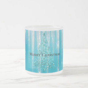 Aqua Blauwe Ijspegels Glinsterende Kerstboom Matglas Koffiemok
