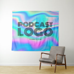 Aqua Blauwe Iriserende Regenboog Moderne Podcast L Wandkleed