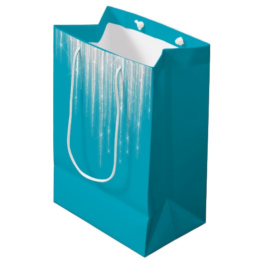Aqua blauwe kerstpegels medium cadeauzakje (Voorkant Gekanteld)